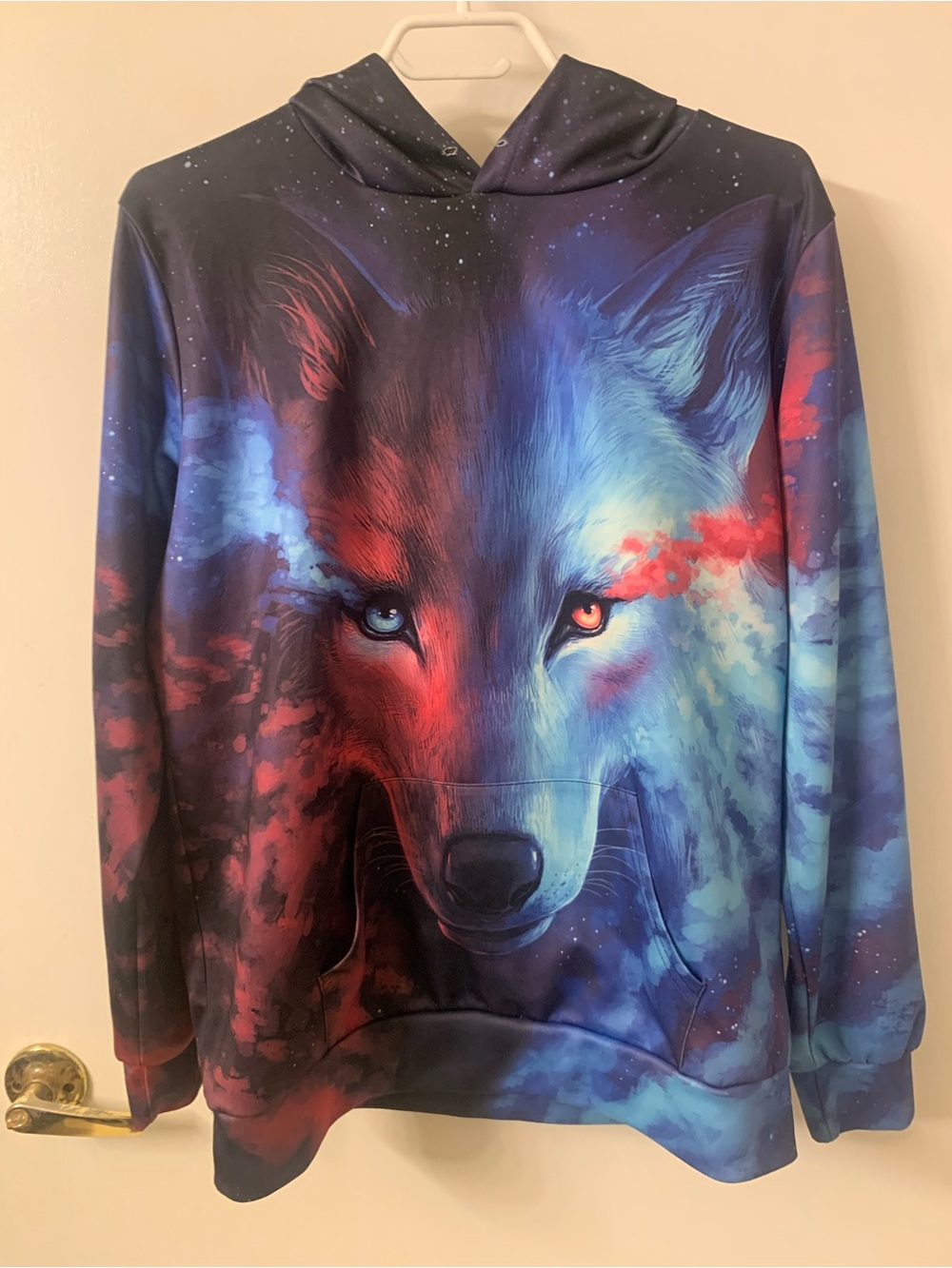 Source Unknown Men's Blue & Red Wolf Face Hoodie